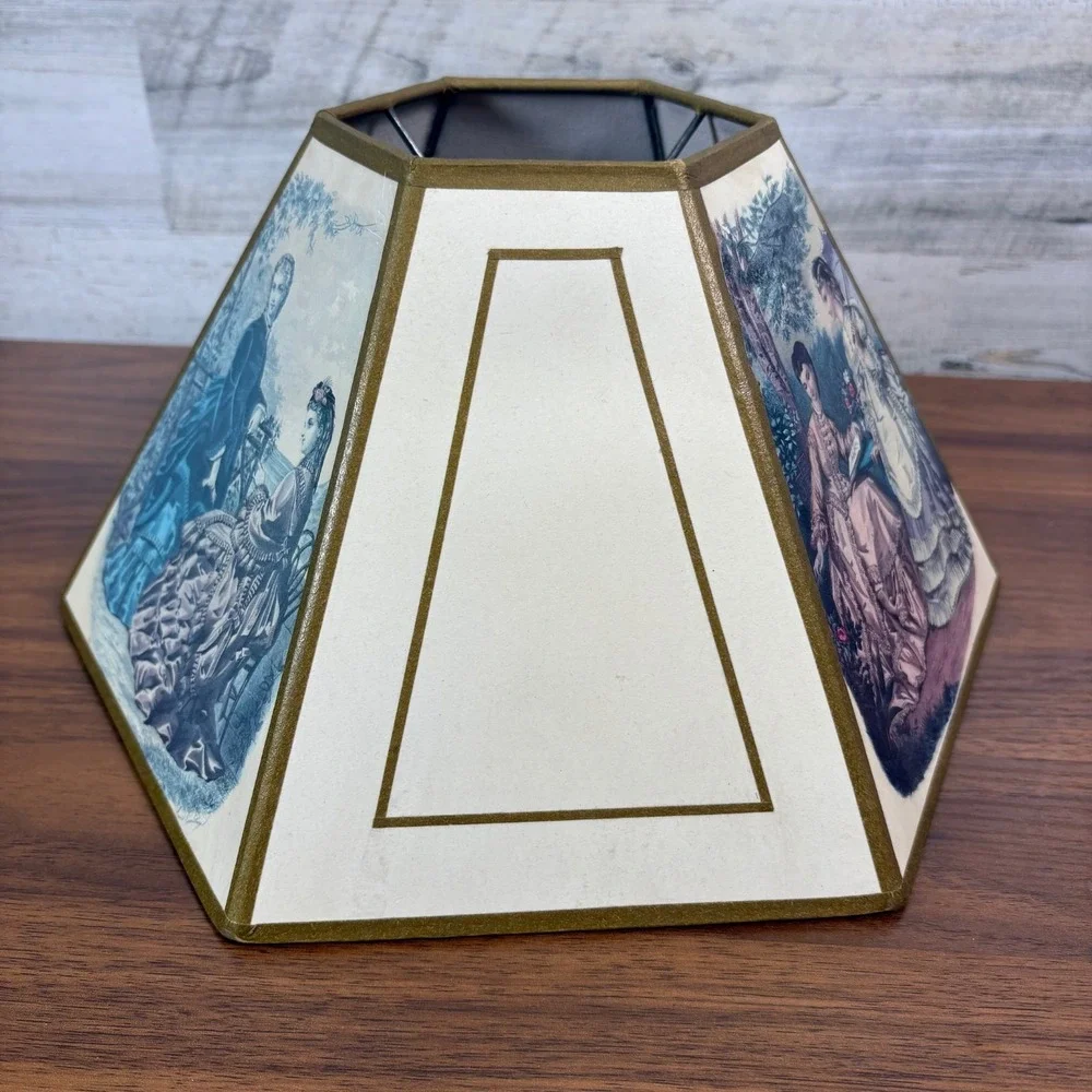 French Victorian Lamp Shade Mid Century Hexagonal Shape La Mode Illustrée